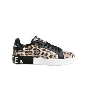 Dolce & Gabbana Brown Leather Leopard Low Top Sneakers Women's Shoes